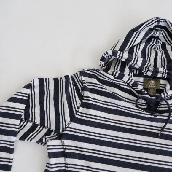 Vintage Timberland Navy & White Stripe Long Sleeve Shirt with Hood Size Medium - Picture 10 of 12